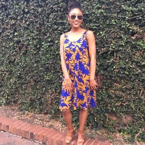 Royal blue and mustard floral Dress